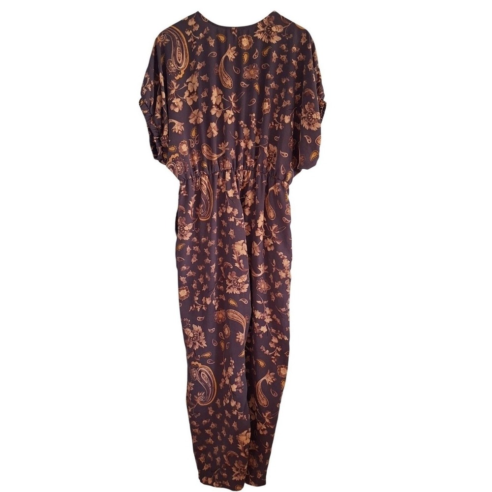 Bucketlist Floral Fall Jumpsuit Women's Size M Plum Boho Elastic Waist Excellent